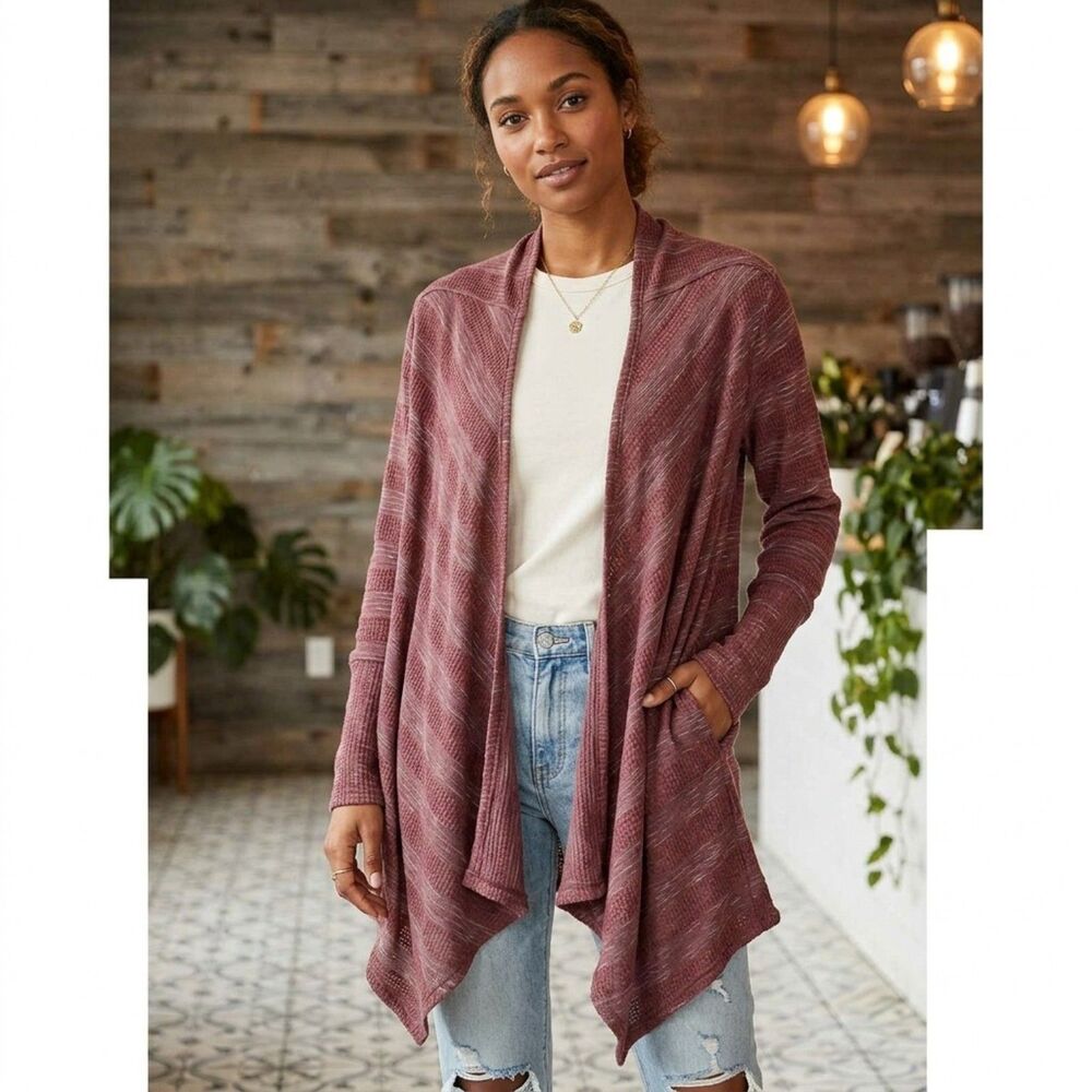 Davina Cardigan Sweater Womens XL Maroon Open Front Knit Pockets Lightweight